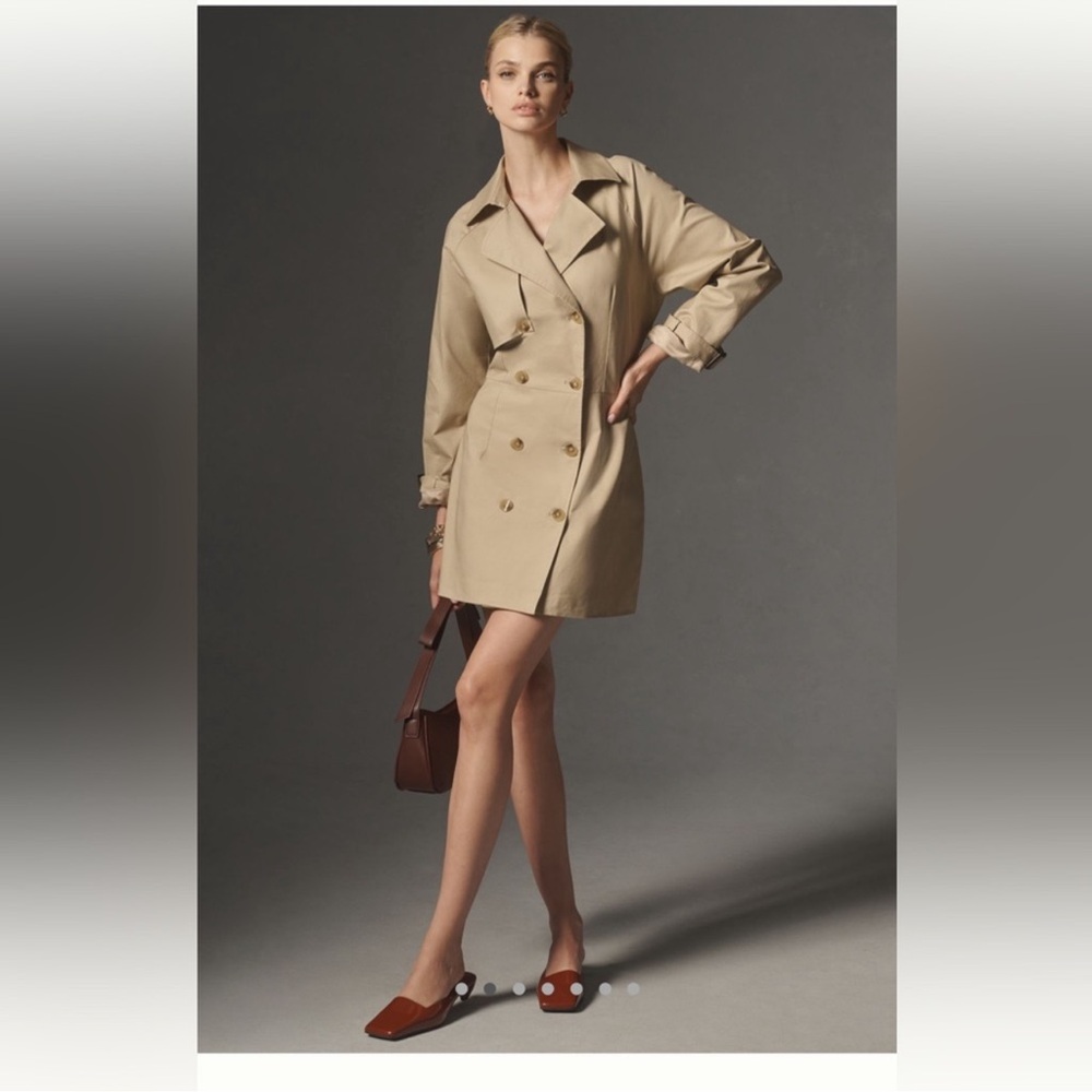 Anthropologie Tan Double-Breasted Trench Coat